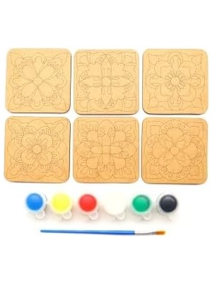 Odea Tr Ebrulisler Ahşap Boyama Mandala Temalı 6'li Kare Bardak Altlığı Hobi Seti