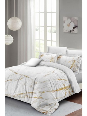 Odea Tr Lastikli ÇARŞAFLI%100 Pamuk Saten Çift Kişilik Nevresim Takımı Marble Shiny, MONOHOME35662