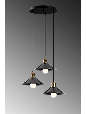 Odea Tr Üçlü Siyah Retro Rustik Model Modern Metal Sarkıt Avize Siyahh Tek Ebat 3542-3BLKYUV