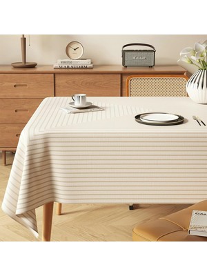 Odea Tr Bej Masa Örtüsü, Köşeli, Çizgili, Pvc, 140 x 300 cm