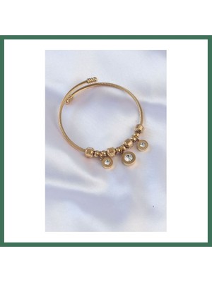 Bezos 316L Çelik Gold Renk Zirkon Taşlı Model Charm Bileklik Bss