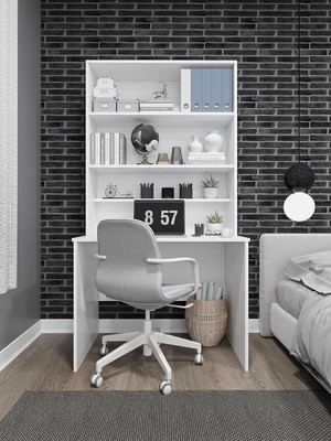Tr Asra Trend Beyaz Çm-03 Entegre Kitaplıklı Çalışma Masası 100X60 cm 192 cm Yükseklik Çok