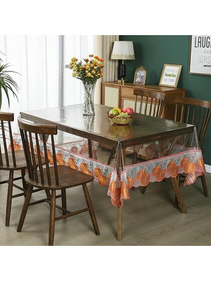 Odea Tr Sarı Turuncu Masa Örtüsü Yuvarlak, Şeffaf Kabak, Pvc, 150 cm