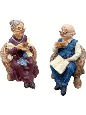 Odea Tr Homelifestyle® Collection (Resin, Büyükanne ve Büyükbaba Heykeli Bordo & Mavi & Krem, 4 x 4 x 6,5 Cm)