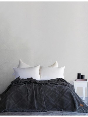 Odea Tr CARRO%100 Pamuk Waffle Çift Kişilik Yatak Örtüsü & Pike 240X260 cm Anrasit