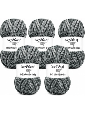 Odea Tr Kadife Ip, 5'li Paket 5X100 Gr. 120 Mt., Soft Chenille BULKY%100 Mikro Polyester, Amigurumi, Oyuncak, Bebek Battaniyesi, Yumuşak, Lüks & Canlı Renkler, 1049-KOYU Gri