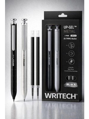 Odea Tr Metal Gövdeli 2'li Jel Kalem Seti - 0.7 mm Uc + 2 Yedek Mürekkep Kapsülü (Siyah Mürekkep)