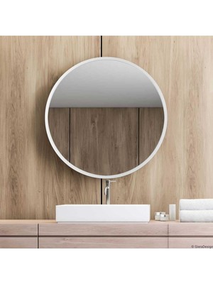 Odea Tr 70X70 Yuvarlak Çerçeveli Dekor Aynası/banyo Aynası/dekoratif Makyaj Aynası Beyaz 70 x 70