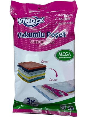 Odea Tr Vindex Vakumlu Giyisi Yastık Yorgan Saklama Torbası Poşeti Hurç - Jumbo - 100X130 Cm. - 1 Paket