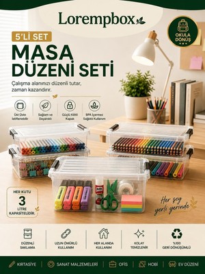Odea Tr Lorempbox 5'li 3 L Masa Düzeni Saklama Kutusu Seti