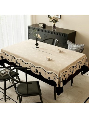 Odea Tr Bej Siyah Masa Örtüsü Masa Folyosu Köşeli, Çiçekler, Pvc, 120X120CM