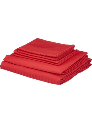 Odea Tr Taç Basic Stripe DÜZ%100 Pamuk Nevresim Takımı, Kırmızı, King Size