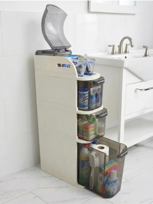 Odea Tr Geseus Xl Pro Slim Tekerlekli Çok Amaçlı Banyo ve Mutfak Dolabı Şeffaf Çekmeceli Dar Alan Düzenleyici Organizer