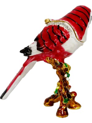 Odea Tr Metal Papağan Kuş Biblosu -3 Farklı Renk Varyantlı, Kristal Taşlı Dekoratif Biblo - 8 cm (Kırmızı)