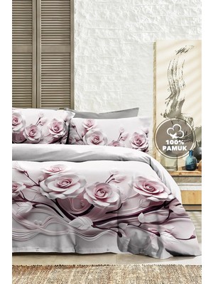Odea Tr %100 Pamuk Ranforce Çift Kişilik Nevresim Takımı Rose - Gri/lila, MONOHOME82396