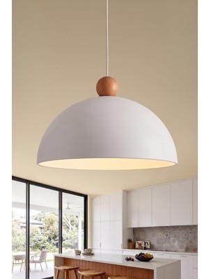 Odea Tr Luna Ahşap Boncuklu Sarkıt Avize, Bohem Tavan Lambası ve Salon Oturma Odası Aydınlatması - Beyaz - 30 cm – Modern Dekoratif Avize, Tavan Aydınlatması