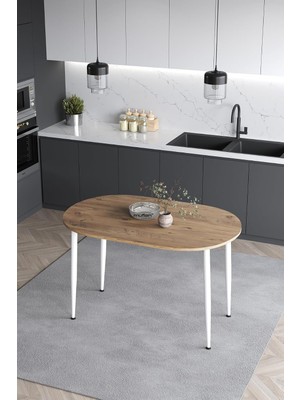 Odea Tr Melinda 60X90 cm Atlantik Çam Desen Beyaz Metal Ayak Mutfak Masası Yemek Masası Balkon Masası Çalışma Masası (Atlantik Çam-Beyaz Ayak)