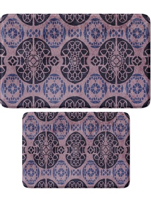 Odea Tr Sevimli Tasarımlı Mikrofiber 2'li Takım Banyo Paspası, Kaymaz Taban, Makinede Yıkanabilir (40X60_50X80)