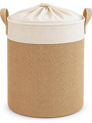 Odea Tr Harmony Garnili Jüt Sepet Xlarge 37 × 40 cm – Kapaklı, Kulplu ve Katlanabilir Düzenleyici Sepet, Büzgülü Kapaklı Çok Amaçlı Düzenleyici, Çamaşır Sepeti, Oyuncak Sepeti, Çok Amaçlı Bej