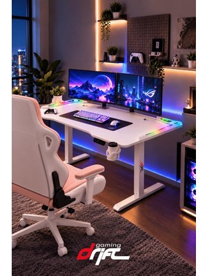 Odea Tr Flow Beyaz Rgb Ledli Elektrikli Yükseklik Ayarlı Oyuncu ve Çalışma Masası