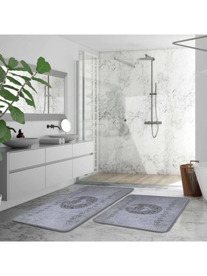 Odea Tr Flamingo Desen 2li Banyo Paspas Takımı, 50X80 Cm, Füme
