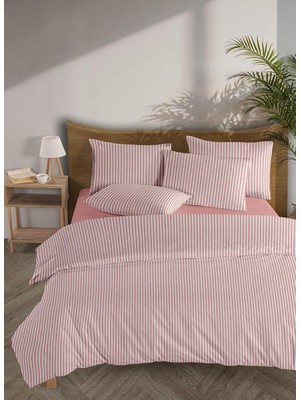 Odea Tr Striped %100 Pamuk Ranforce Yezra Kırmızı Ipliği Boyalı Nevresim Takımı Tek Kişilik - 160X220 Cm,kırmızı