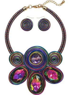 Odea Tr Kalın Afrika Ifadesi Kolye Kadınlar Için Tribal Moda Kostüm Takı Küpe Setleri Benzersiz Renkli Büyük Yapay Elmas Kristal Kolye Yaka Gerdanlık Önlük El Yapımı