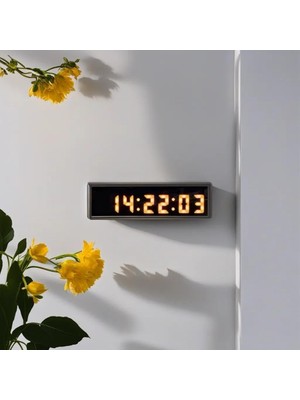 Odea Tr Saniyeli Dijital LED Duvar ve Masa Saat ve Derece - Sarı (Kasa Ölçüsü: 7X26 Cm)