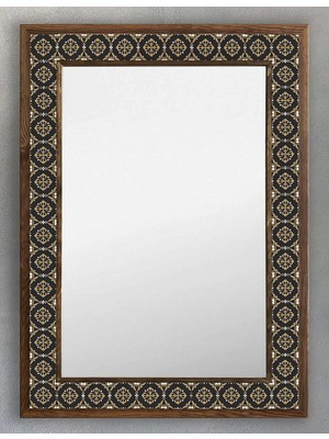 Odea Tr Oscar Stone Decor Ahşap Çerçeveli Mozaik (Mermer) Ayna 53X73 cm Seramik Desenli-Karo-Siyah Kahvereng
