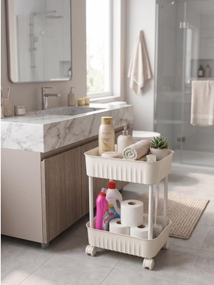 Odea Tr 2 Katlı Tekerlekli Organizer Sepet, 28X17 Cm, Beyaz/antrasit Gri, Banyo ve Mutfak Organizeri(Beyaz)