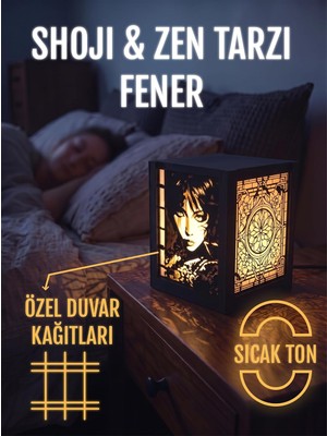 Odea Tr Serie Lumina | Shoji Masa ve Gece Lambası - Modern Portre Figürlü (Çiçekli Kamon Duvar) Japon Feneri (Sıcak LED Ambiyans Işığı)
