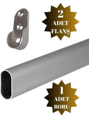 Odea Tr Oval Alüminyum 130 cm Askı Dolap Içi Askı Borusu 2 Adet Flanş Vidaları Dolap Içi Düzenleyiciler Gri