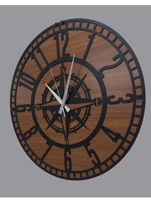 Odea Tr Modern Roma Rakamları Büyük Duvar Saatleri, Yuvarlak Metal, Sessiz, Oturma Odası, Mutfak, Yatak Odası, Bahçe, Vintage Dekor, Siyah (Pusula Ceviz, 50CM)
