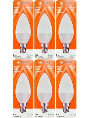 Odea Tr Osaka 7W (50W) Sarı Işık (3000K) E14 Duylu LED Mum Ampul, 6 Adet