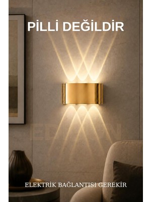Odea Tr Gold Elektrikli LED Aplik, Modern Dekoratif Duvar Lambası, Çift Yönlü Aydınlatma, 18X9.5 cm