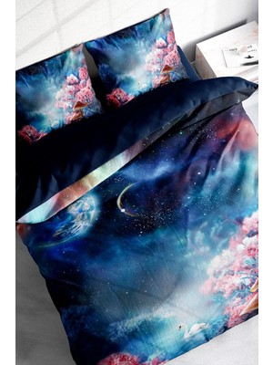 Odea Tr Çift Kişilik Nevresim Takımı Özel Dokuma Pamuk Saten Fantasy Dream Lacivert, MONOHOME67014