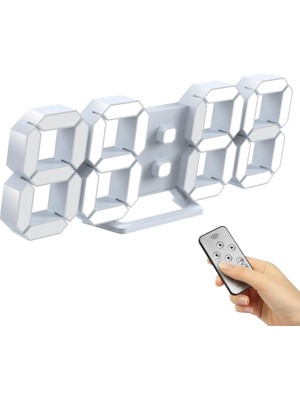 Odea Tr 3D LED Masa Dijital Duvar Çalar Saat 24,7 cm Dekoratif Ev Kolay Kullanım Sessiz Erteleme Sıcaklığı Otomatik Kısıcı USB Pilsiz Gece Lambası Oda/ofis/yatak Odası/mutfak/okul Için (Soğuk Beyaz)