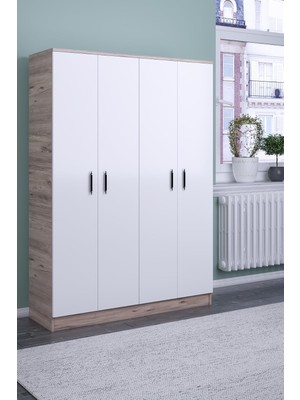 Odea Tr Abete-4 Kapılı Gardırop-Çekmecesiz/ceviz-Beyaz