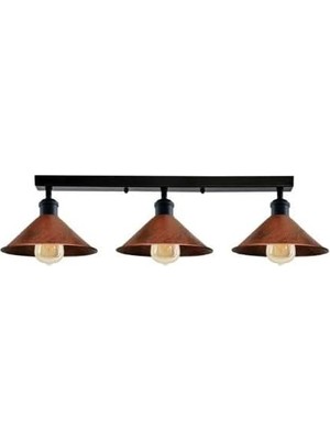 Odea Tr Retro Rustik Metal Masa Üstü 3 Lü Siyah Bakır Patinalı Sıralı Avize 60 cm