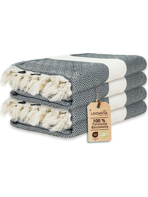 Odea Tr 4'lü Paket -%100 Pamuk Peştamal 100X180 Cm, Havuz ve Plaj Havlusu, Spor Havlusu, Hızlı Kurur ve Koku Yapmaz, Emici, Hafif ve Kompakt, Siyah