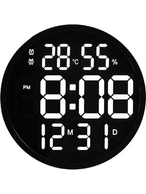 Odea Tr Dijital Modern 12 Inç Elektronik LED Duvar Masa Saati Sıcaklık Nem Alarmı