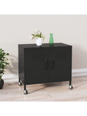 Odea Tr Siyah Endüstriyel Çelik Saklama Dolabı - 60X35X56 cm Ayarlanabilir Raflı Metal Yardımcı Dolap, Garaj Aleti Düzenleme ve Depolama Çözümleri Için Tekerlekli Tekerlekler ve Frenler
