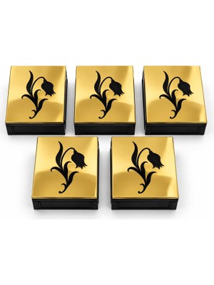 Odea Tr Premium Lale Motifli Ahşap Takı ve Hediye Kutusu – Pleksi Kaplamalı, Çift Katmanlı Mdf, 8 × 6 × 2,5 Cm, 5'li Set (Gold Siyah)