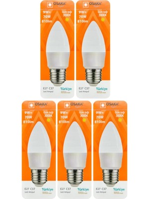 Odea Tr Osaka 9W (70W) Sarı Işık (3000K) E27 Duylu LED Mum Ampul, 5 Adet