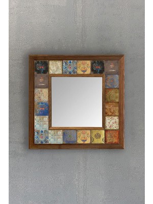 Odea Tr Oscar Stone Ahşap Çerçeveli Mozaik Doğaltaş Ayna 33 cm x 33 cm Eskitme Karo Desen