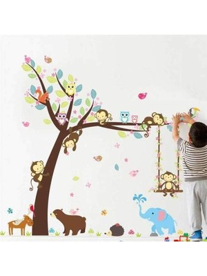 Odea Tr Çocuk ve Bebek Odası Sevimli Orman Hayvanları Ayı Fil Maymungeyik Baykuş Duvar Sticker Pvc