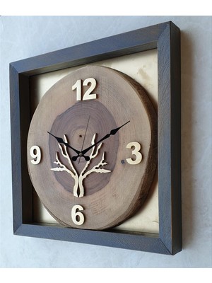 Odea Tr Doğal, Masif Eskitme Ahşap Çerçeveli, Ceviz Ağacı Kare Duvar , Masa Saati 30X30 cm MKS17R9A
