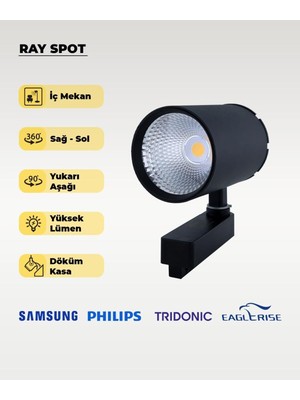 Odea Tr 40W Döküm Kasa Siyah Ray Spot 3200K (Sarı Işık) - Titreşim Yapmaz