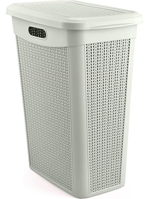 Odea Tr Kapaklı Çamaşır Sepeti Örgü Desen 43 Litre Gri Buz Gri