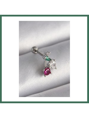 Bezos 316L Çelik Gümüş Renk Zirkon Taşlı Tragus Piercing Bss